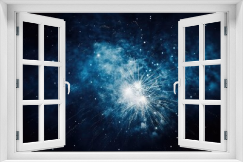 bright blue and white firework bursting in the dark night sky Generative AI