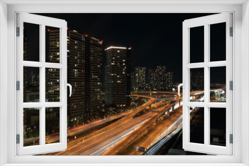 Fototapeta Naklejka Na Ścianę Okno 3D - 東京都江東区有明周辺の高層ビル群と湾岸道路の夜景