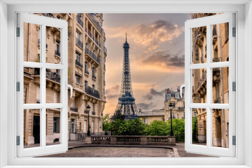 Fototapeta Naklejka Na Ścianę Okno 3D - Paris instagram location, France, Avenue de Camoens.  Overlooking the Eiffel Tower.  Classic French architecture and view in Paris City Centre. 