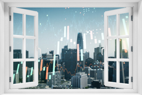 Fototapeta Naklejka Na Ścianę Okno 3D - Multi exposure of abstract virtual financial graph hologram on San Francisco skyline background, forex and investment concept
