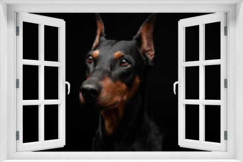 Fototapeta Naklejka Na Ścianę Okno 3D - Standard pinscher on a black background. Portrait of a dog in the studio. beautiful pet