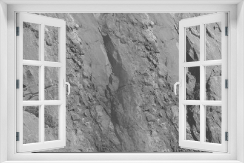 Fototapeta Naklejka Na Ścianę Okno 3D - Dark wall background Cracked stone surface. Close-up. gray rough background with copy space for design.