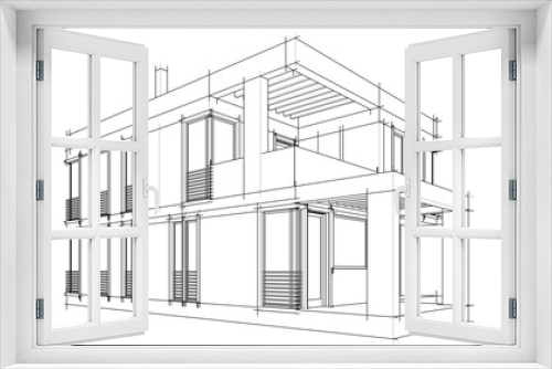 Fototapeta Naklejka Na Ścianę Okno 3D - Modern house architecture building 3d rendering