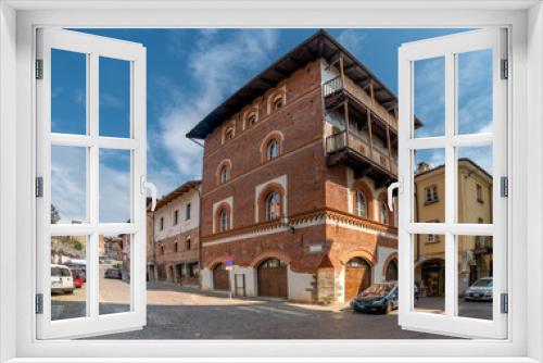 Fototapeta Naklejka Na Ścianę Okno 3D - Pinerolo, Turin, Piedmont, Italy - Via Principi di Acaja with with ancient medieval palaces palaces