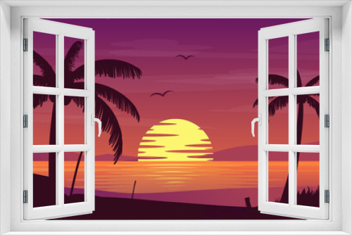 Fototapeta Naklejka Na Ścianę Okno 3D - Summer background Colorful palm silhouettes beach landscape