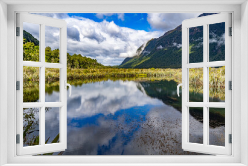 Fototapeta Naklejka Na Ścianę Okno 3D - Mirror Lakes, New Zealand