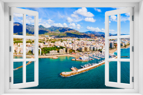 Fototapeta Naklejka Na Ścianę Okno 3D - Marbella city port and beach aerial panoramic view