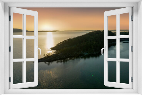 Fototapeta Naklejka Na Ścianę Okno 3D - Majestic Yellow Vibrant Sunset Above Bellingham Bay Peninsula Sparkling Water Washington USA