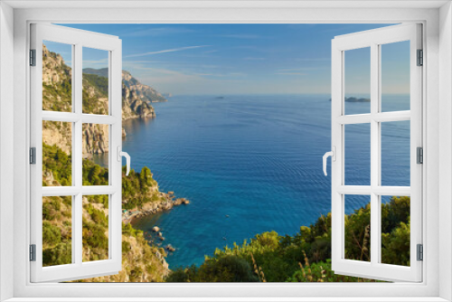 Fototapeta Naklejka Na Ścianę Okno 3D - Rocky Cliffs and Mountain Landscape by the Tyrrhenian Sea. Amalfi Coast, Italy.