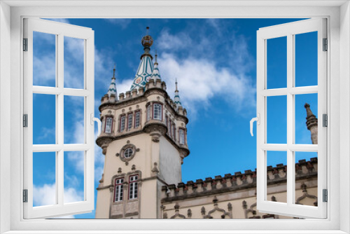 Fototapeta Naklejka Na Ścianę Okno 3D - Lisbon, Portugal, historical building facade, an old European house with windows, cozy cityscape, Portuguese streets landscape