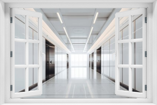 Clean and bright corridor in modern building. Created with Generative AI technology. 