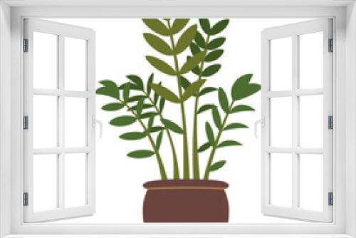 Fototapeta Naklejka Na Ścianę Okno 3D - Zamioculcas zamiifolia, potted house plant, cartoon style. Trendy modern vector illustration isolated on white background, hand drawn, flat design