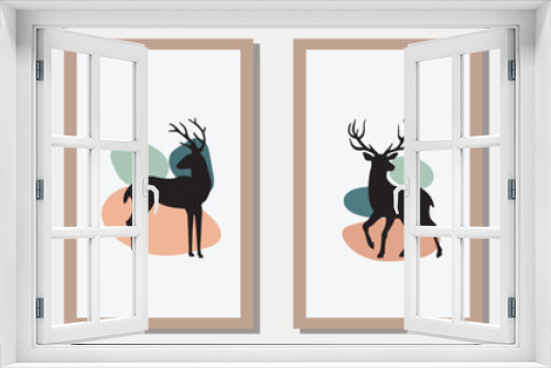 Fototapeta Naklejka Na Ścianę Okno 3D - animal Silhouette vector set in frame with abstract shape , illustration