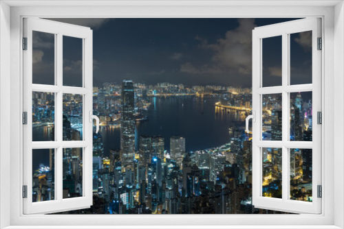 Fototapeta Naklejka Na Ścianę Okno 3D - Scenery of Victoria harbor of Hong Kong city after midnight