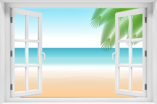 Fototapeta Naklejka Na Ścianę Okno 3D - Summer or Tropical Beach Background with Palm Tree. Vector Illustration. 