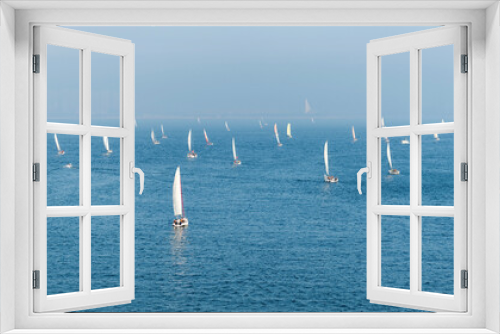 Fototapeta Naklejka Na Ścianę Okno 3D - Group of sailboats in the sea