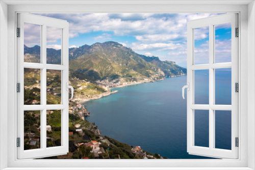 Fototapeta Naklejka Na Ścianę Okno 3D - Panoramic view of Amalfi sea coast in Italy. Mediterranean coastal landscape