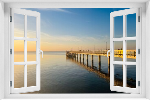 Fototapeta Naklejka Na Ścianę Okno 3D - Old big pier at the sea, sunset seascape sky 