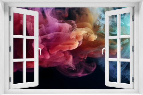 Beautiful motion colorful smoke isolated on black background. Generative AI.