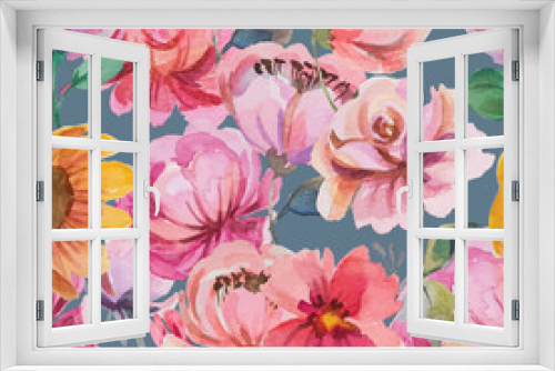 Fototapeta Naklejka Na Ścianę Okno 3D - watercolor flower seamleas pattern