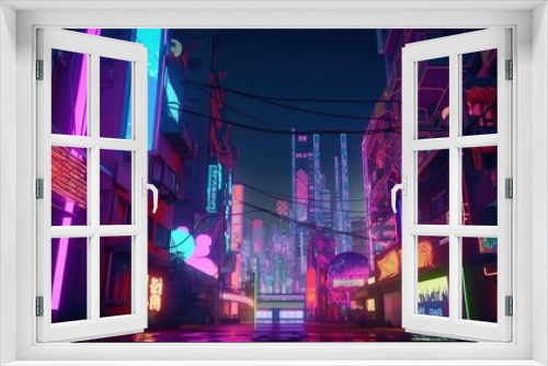 3d render of a cyberpunk landscape neon color futuristic 