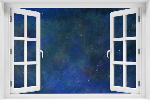 Fototapeta Naklejka Na Ścianę Okno 3D - 青いグラデーションが美しい、手描きの星空の横長の背景