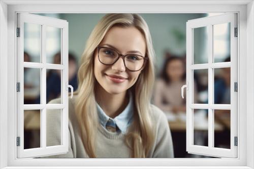 Smiling businesswoman and coworkers studying in office generated by AI