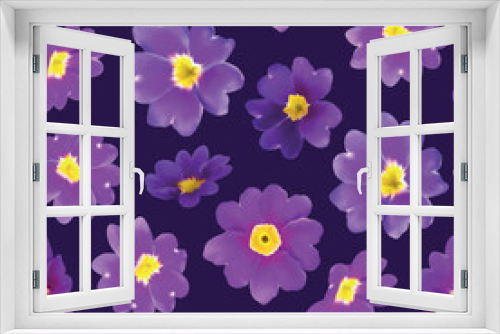 Fototapeta Naklejka Na Ścianę Okno 3D - Seamless pattern with primrose buds on a dark purple background