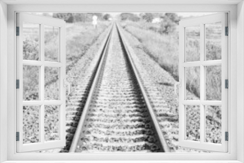 Fototapeta Naklejka Na Ścianę Okno 3D - black and white railway