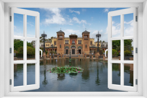 Fototapeta Naklejka Na Ścianę Okno 3D - Plaza de America Central Pond and Mudejar Pavilion at Maria Luisa Park - Seville, Andalusia, Spain