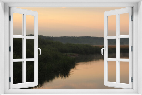 Fototapeta Naklejka Na Ścianę Okno 3D - Evening landscape, sunrise or sunset on the lake or the sea