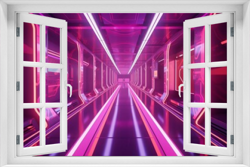 Futuristic underground corridor with colorful lights Generative AI