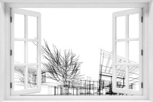 Fototapeta Naklejka Na Ścianę Okno 3D - sketch of a house with fence