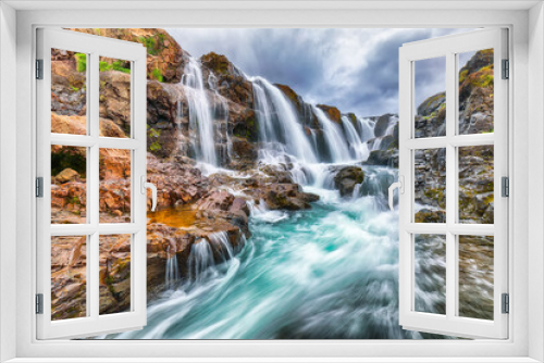 Fototapeta Naklejka Na Ścianę Okno 3D - Breathtaking view of  Kolufossar waterfall at summer day.
