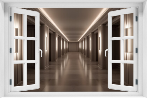 Illuminated corridor interior design. Empty Room Interior Background, creative ai