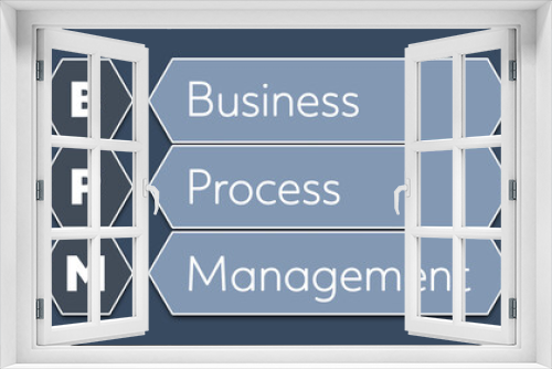 BPM Business Process Management. An Acronym Abbreviation of a term from the software industry. Illustration isolated on blue background