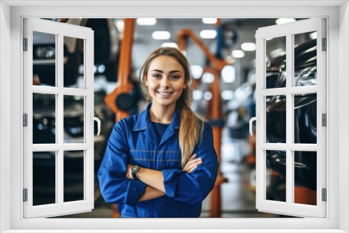 Portrait female mechanic smiling confident on the workshop AI Generative