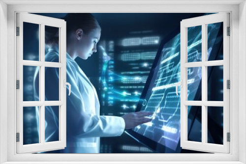 Futuristic medicine. Digital virtual computer interface. Virtual holographic. Innovative in science and medicine concept. Technologies of medicine. Remote medicine. Modern Laboratory. Generative AI