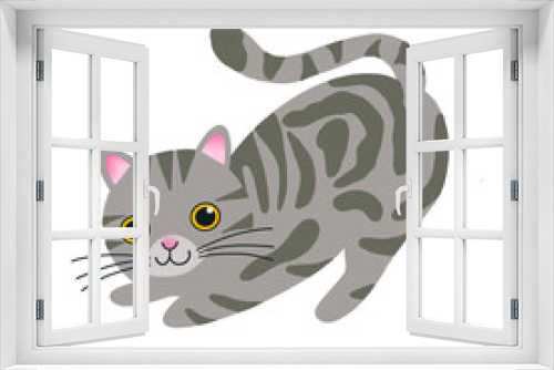 Fototapeta Naklejka Na Ścianę Okno 3D - A cute little cat is having fun playing. Happy long tailed gray striped cat cartoon vector illustration
