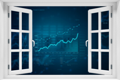 Fototapeta Naklejka Na Ścianę Okno 3D - Chart, graph moving up. Positive chart in blue, rising line. Business, financial figures, revenue, cash flow, analyzing, growth, strategy, data. Abstract financial concept.