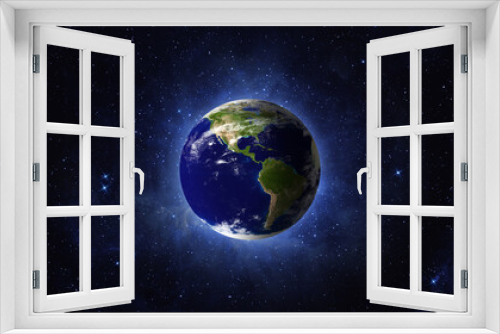 Fototapeta Naklejka Na Ścianę Okno 3D - Earth and galaxy. Panoramic view of the Earth, North and South America from space.  Concept of Earth Day. Elements of this image furnished by NASA.