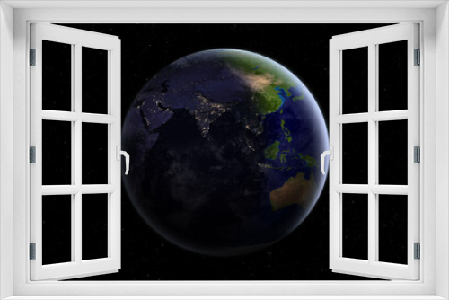 Fototapeta Naklejka Na Ścianę Okno 3D - Nightly Earth planet. Asia, Oceania, Australia at night. View of the beautiful planet Earth and stars. Morning or dawn on planet Earth. Elements of this image furnished by NASA.