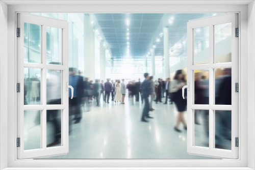 People walking in the corridor of an business center, pronounced motion blur Generative AI