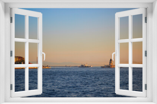 Fototapeta Naklejka Na Ścianę Okno 3D - Passenger ferry sails across Bosphorus strait in Istanbul, Turkey