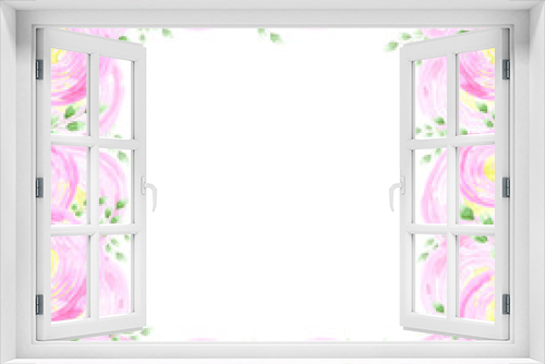 Fototapeta Naklejka Na Ścianę Okno 3D - Pink abstract ranunculus frame boarder. Hand drawn watercolor isolated on white background. Can be used for cards, patterns, label.