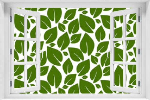 Fototapeta Naklejka Na Ścianę Okno 3D - A pattern of green leaves. Background for printing on eco theme. Fresh themes of spring, nature, flowering. Botanical seamless Pattern, Hand-drawn line art leaves on White