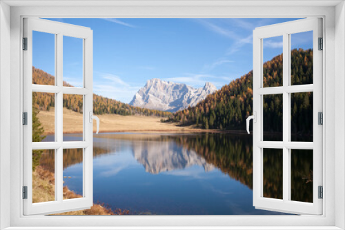 Fototapeta Naklejka Na Ścianę Okno 3D - Alpine lake with dolomites in background, Calaita lake