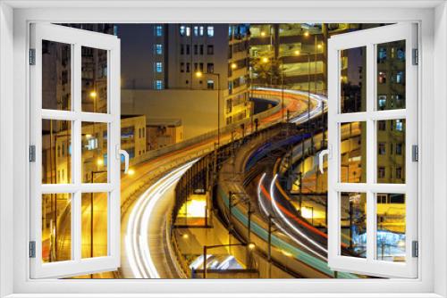 Fototapeta Naklejka Na Ścianę Okno 3D - traffic highway night, Hong Kong