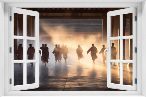 monks walking on temple. generative ai