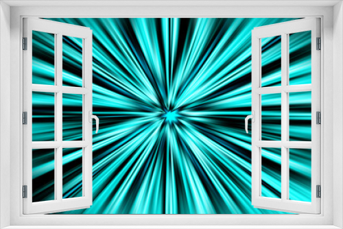 Abstract radial zoom blur surface of in turquoise and black colors. Colorful bright background with radial, radiating, converging lines.